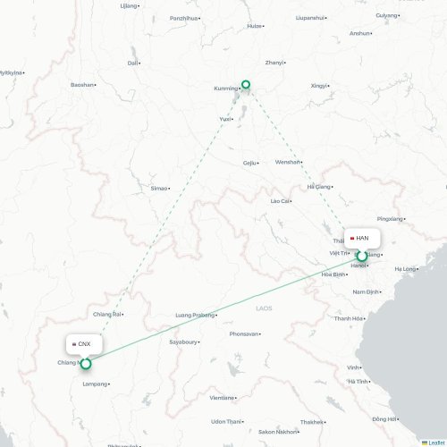 Mapa lotu bezpośredniego Hanoi – Chiang Mai