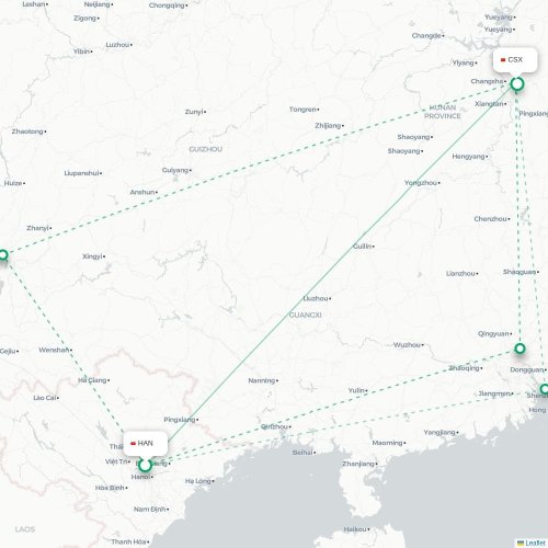 Mapa lotu bezpośredniego Hanoi – Changsha
