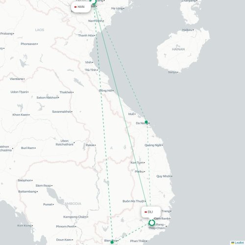 Mapa lotu bezpośredniego Hanoi – Dalat