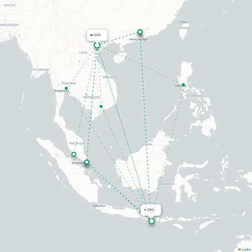 Mapa lotu bezpośredniego Hanoi – Denpasar