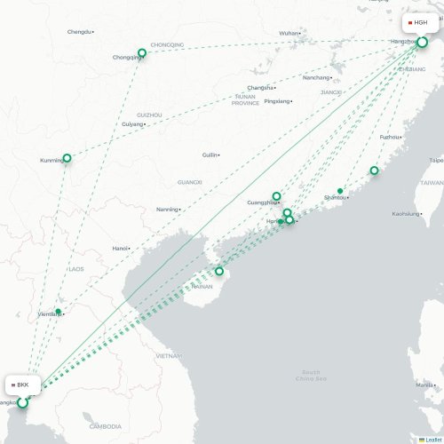 Mapa lotu bezpośredniego Hanoi – Hangzhou