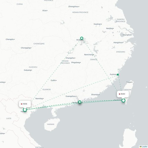 Mapa de vuelo directo Hanoi - Kaohsiung