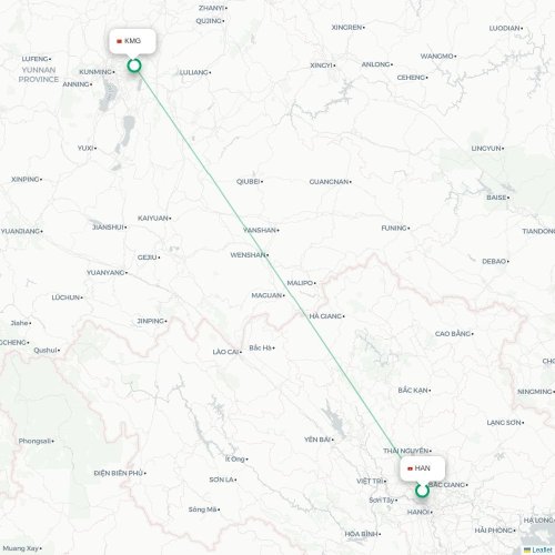 Mapa lotu bezpośredniego Hanoi – Kunming