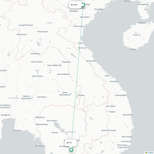 Mapa lotu bezpośredniego Hanoi – Phnom Penh