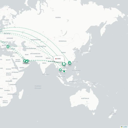 Mapa lotu bezpośredniego Hanoi – Londyn