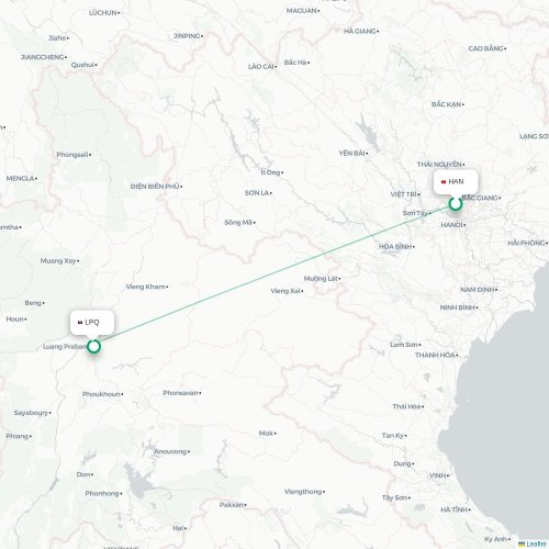 Mapa lotu bezpośredniego Hanoi – Luang Prabang
