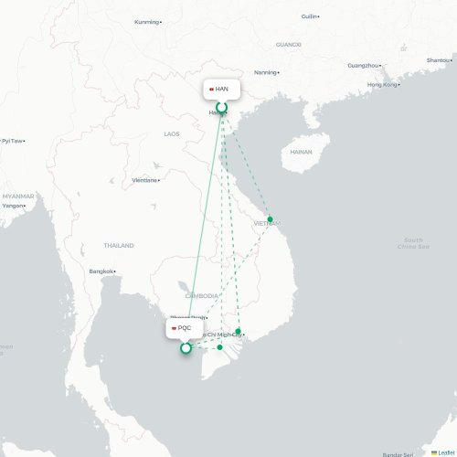 Mapa lotu bezpośredniego Hanoi – Phu Quoc