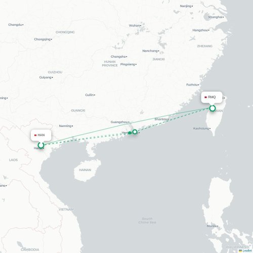 Mapa lotu bezpośredniego Hanoi – Taizhong