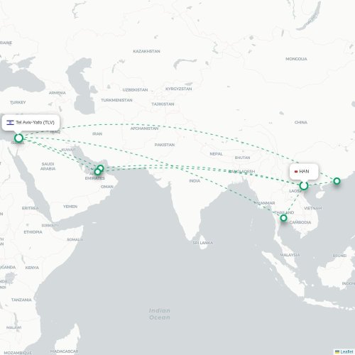 Mapa lotu bezpośredniego Hanoi – Tel Awiw