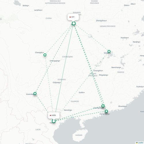 Mapa lotu bezpośredniego Hanoi – Xi'an