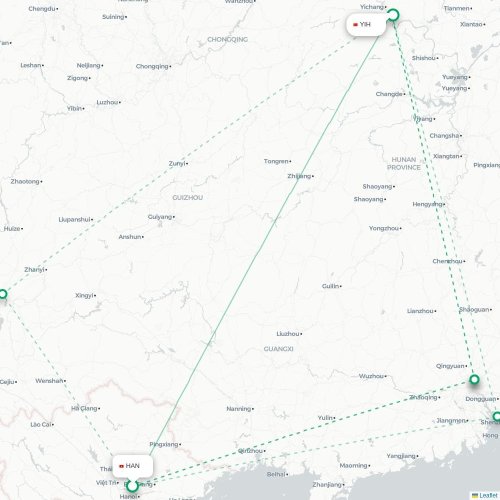 Mapa de vuelo directo Hanoi - Yichang