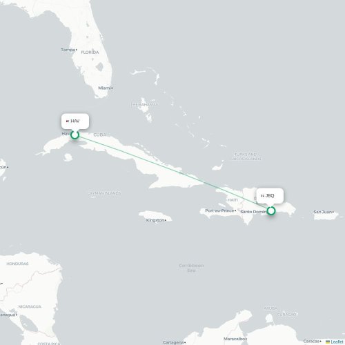 Mapa lotu bezpośredniego Hawana – Santo Domingo
