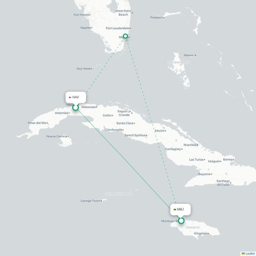Mapa lotu bezpośredniego Hawana – Montego Bay