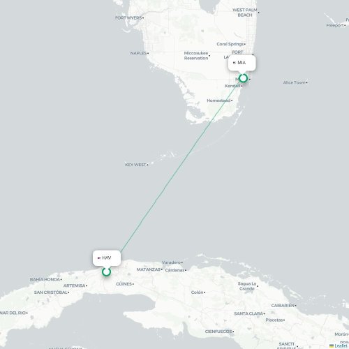 Mapa de vuelo directo La Habana - Miami