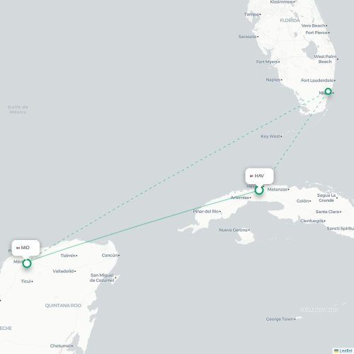 Mapa lotu bezpośredniego Hawana – Mérida