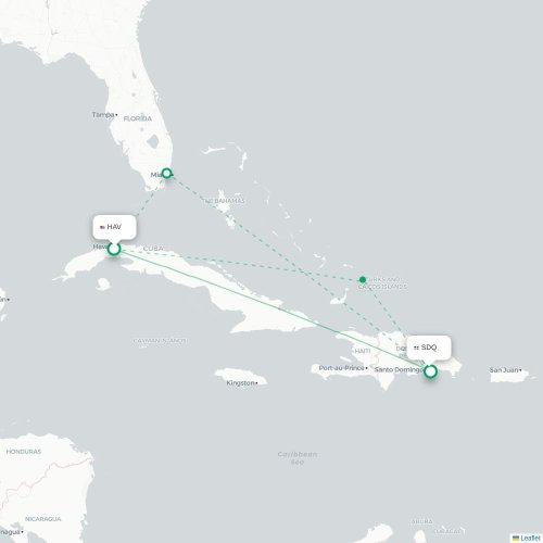 Mapa lotu bezpośredniego Hawana – Santo Domingo