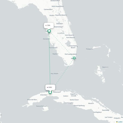 Mapa de vuelo directo La Habana - Tampa