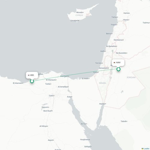 Alexandria - Amman karta över direktflyg