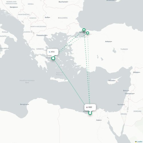 Mapa lotu bezpośredniego Aleksandria – Ateny