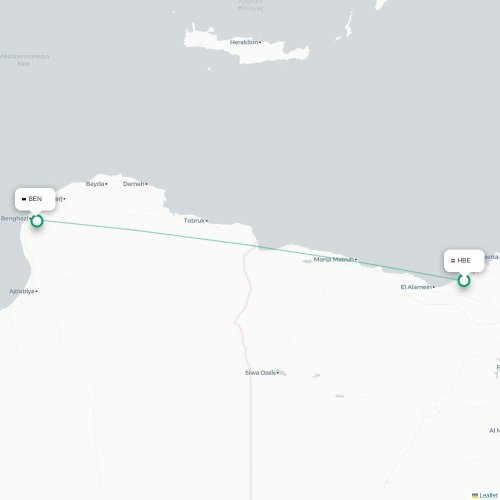 Mapa lotu bezpośredniego Aleksandria – Bengazi