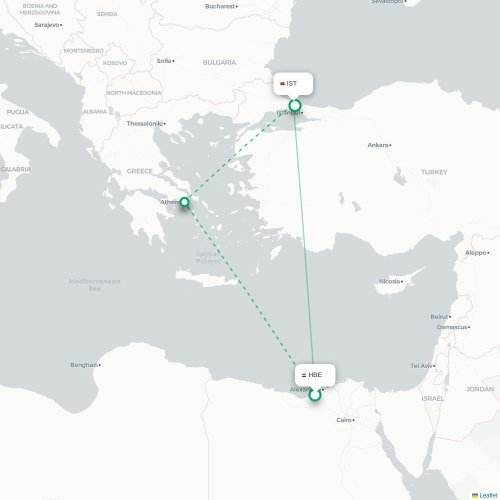 Mapa de vuelo directo Alejandría - Estambul