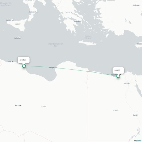 Mapa lotu bezpośredniego Aleksandria – Misratah