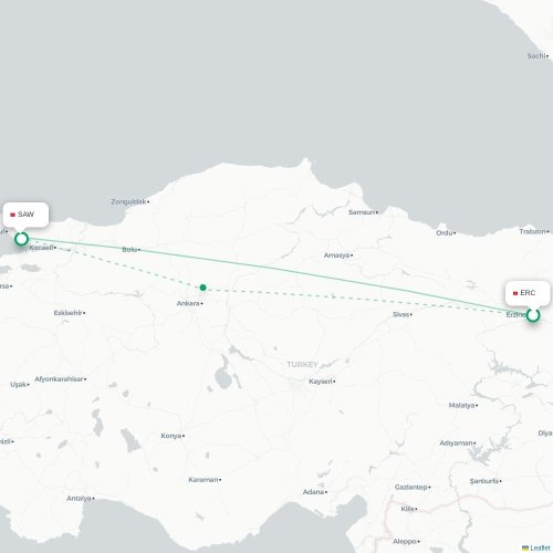 Mapa de vuelo directo Alejandría - Estambul