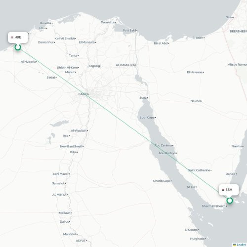 Mapa lotu bezpośredniego Aleksandria – Szarm el-Szejk