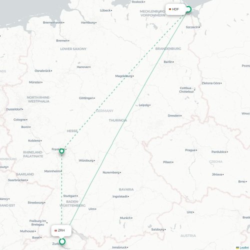 Mapa de vuelo directo Heringsdorf - Zúrich