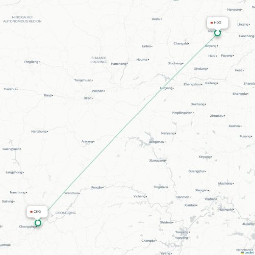 Mapa de vuelo directo Handan - Chongqing