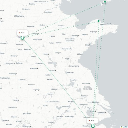 Mapa de vuelo directo Handan - Hangzhou