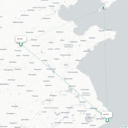Mapa de vuelo directo Handan - Shangai