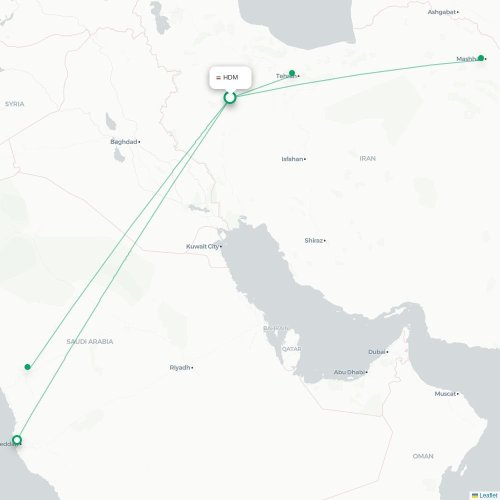 Mapa lotu bezpośredniego Hamadān – Teheran