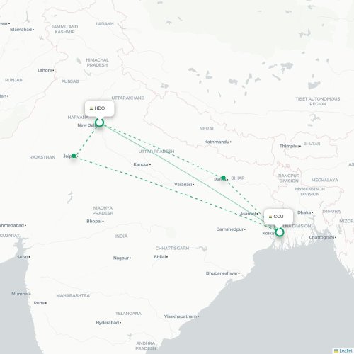 Ghāziābād – Kalkutta suoran lennon kartta