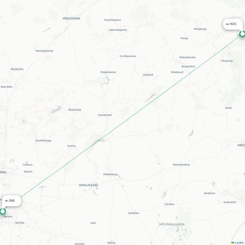 Hoedspruit - Johannesburg direct flight map