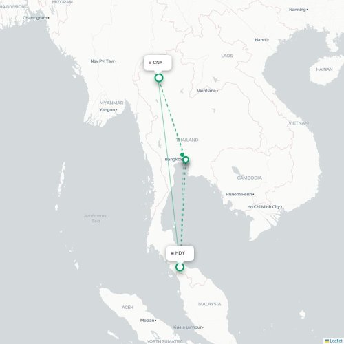 Mapa de vuelo directo Hat Yai - Chiang Mai
