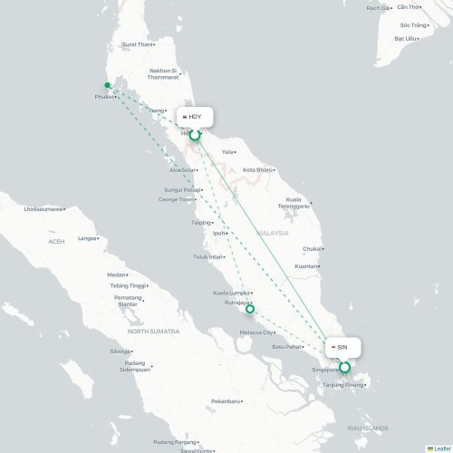 Mapa de vuelo directo Hat Yai - Singapur
