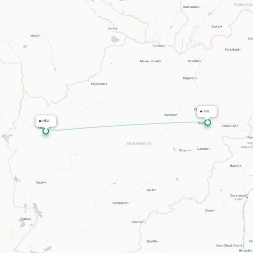 Mapa lotu bezpośredniego Herat – Kabul