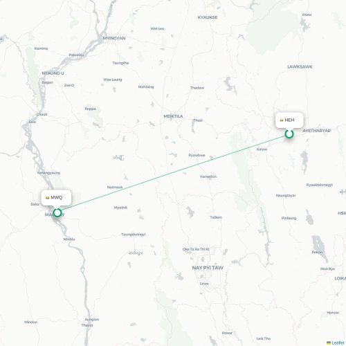 Mapa de vuelo directo Heho - Magwe