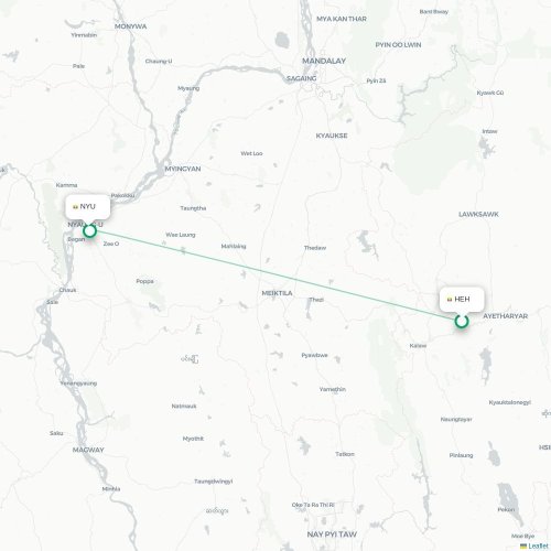 Mapa de vuelo directo Heho - Nyaung-U