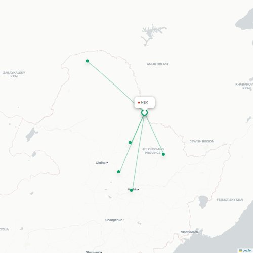Mapa lotu bezpośredniego Heihe – Da Hinggan Ling