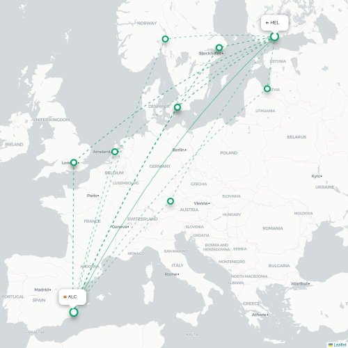 Helsinki - Alicante carte du vol direct
