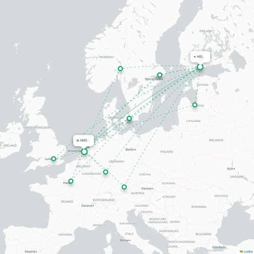 Mapa lotu bezpośredniego Helsinki – Amsterdam