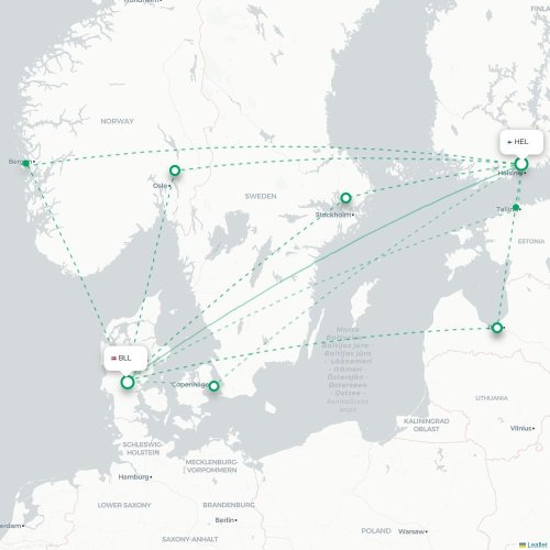 Helsingfors - Billund karta över direktflyg