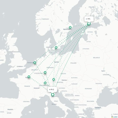 Mapa de vuelo directo Helsinki - Bolonia