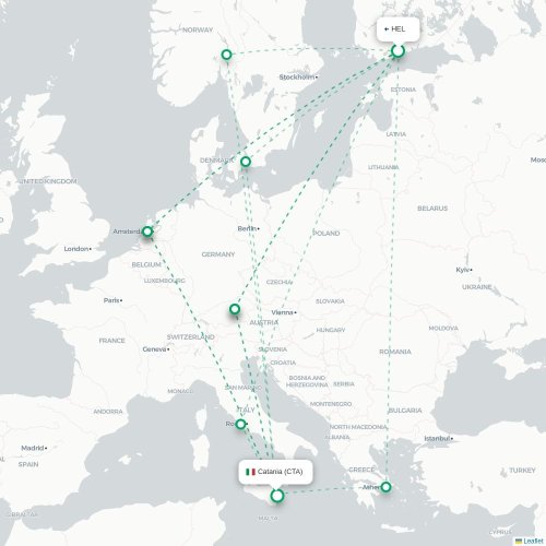 Mapa de vuelo directo Helsinki - Catania