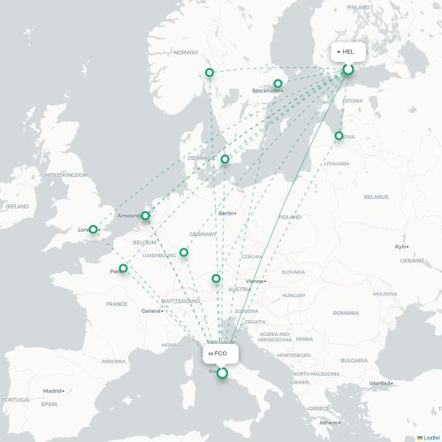 Mapa de vuelo directo Helsinki - Roma