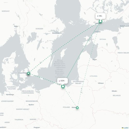 Helsingfors - Gdansk karta över direktflyg