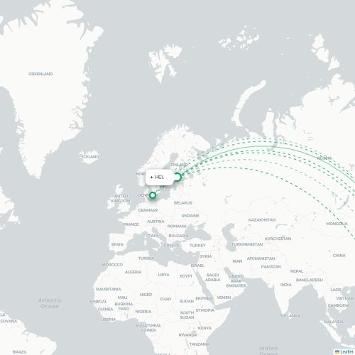 Helsingfors - Tokyo karta över direktflyg