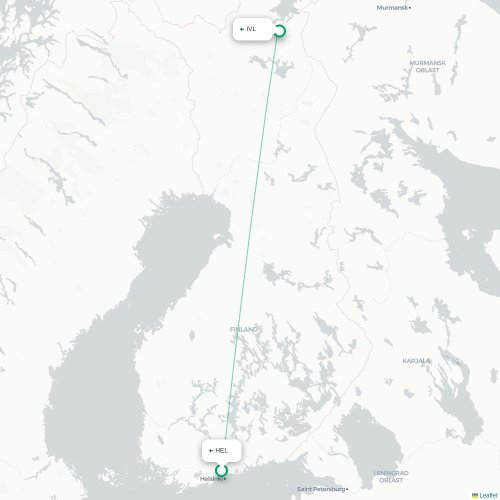 Mapa lotu bezpośredniego Helsinki – Ivalo